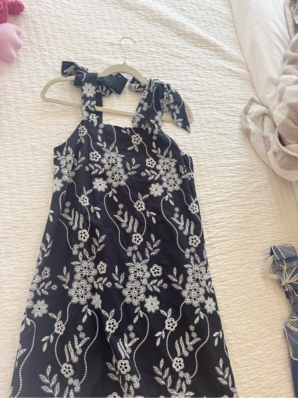 LOFT Black Floral Embroidered Tie-Shoulder Sundress